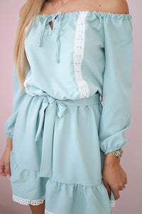Off - the - shoulder dress 66046 / – Dark || Mint цвет / color | Lexline Fashion