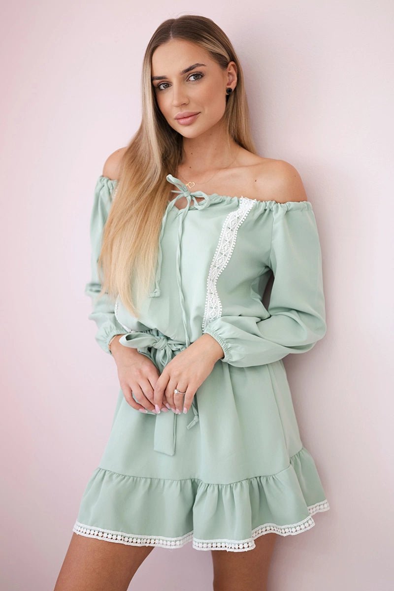 Off - the - shoulder dress 66046 / – Light || Green цвет / color | Lexline Fashion