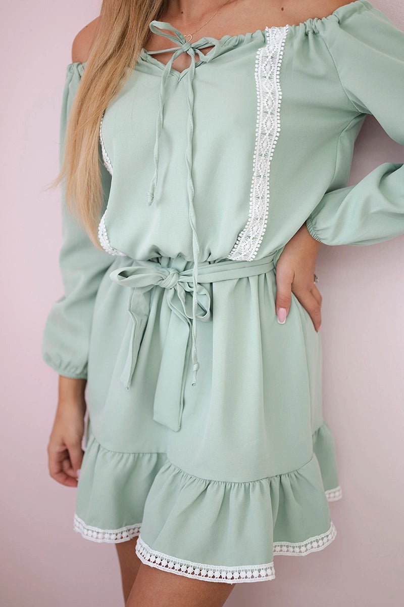 Off - the - shoulder dress 66046 / – Light || Green цвет / color | Lexline Fashion