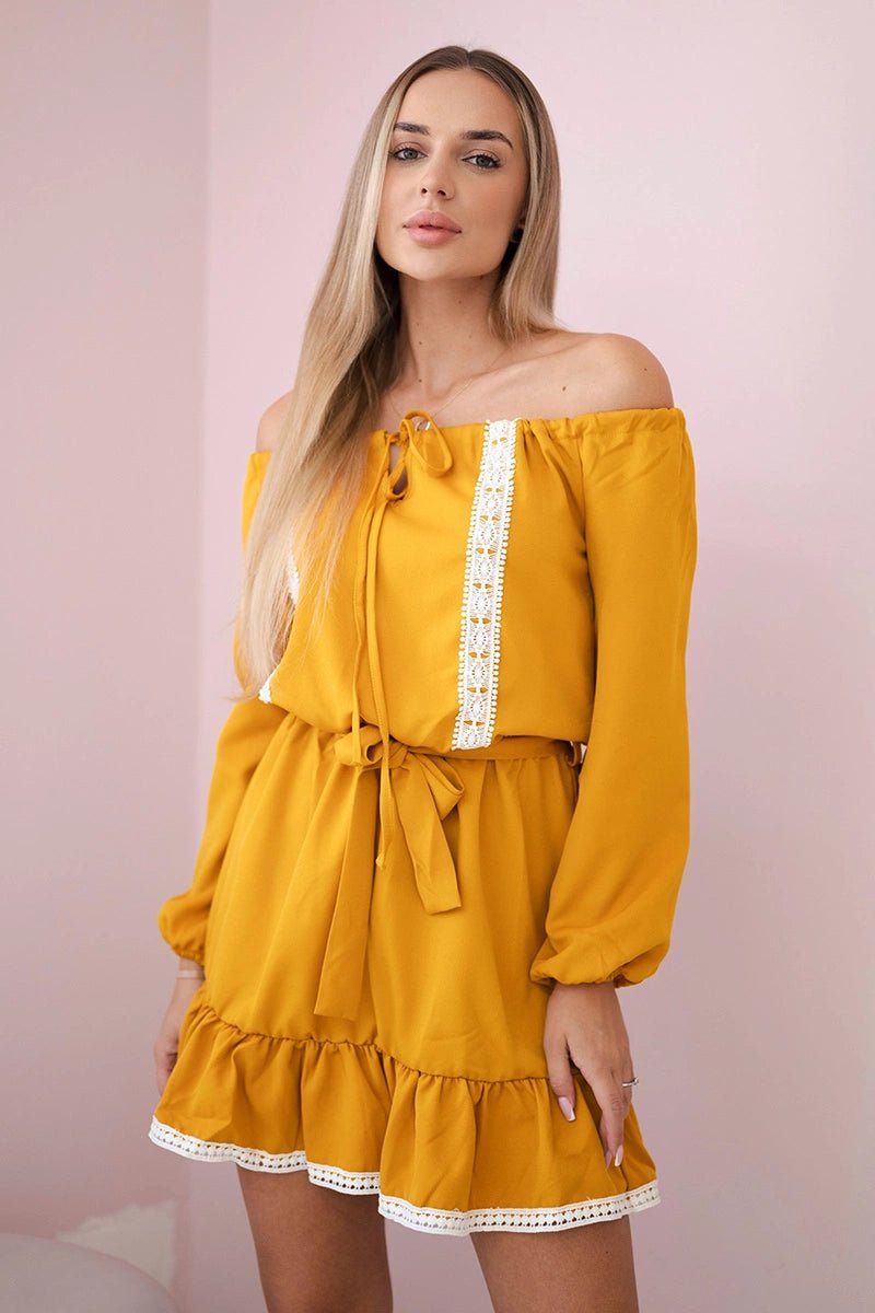 Off - the - shoulder dress 66046 / – Mustard цвет / color | Lexline Fashion