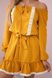 Off - the - shoulder dress 66046 / – Mustard цвет / color | Lexline Fashion