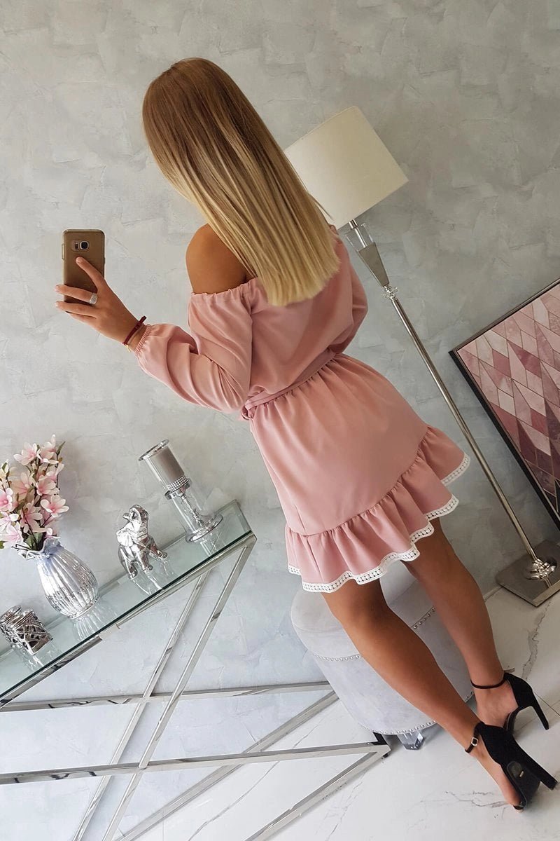 Off - the - shoulder dress 66046 / – Powder цвет / color | Lexline Fashion