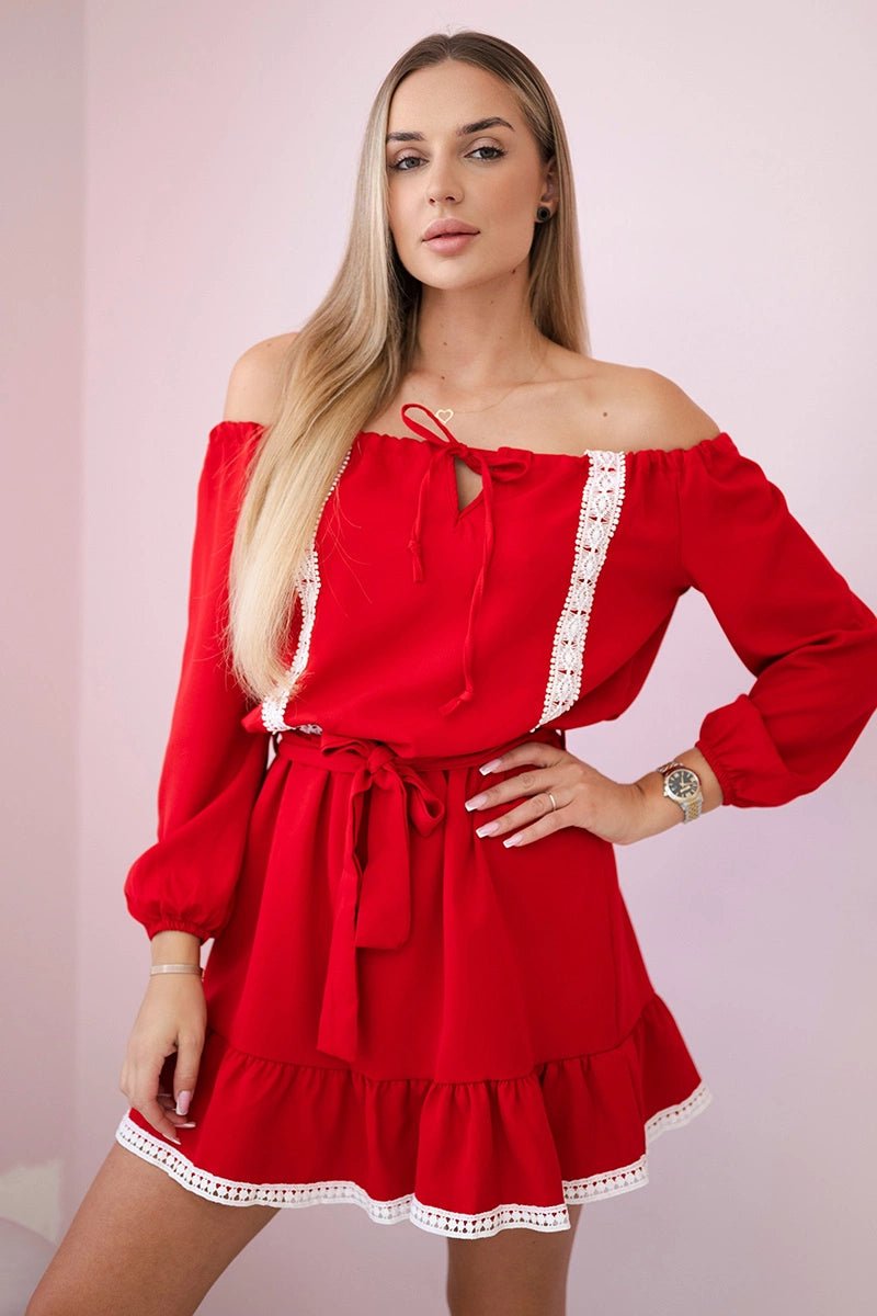 Off - the - shoulder dress 66046 / – Red цвет / color | Lexline Fashion