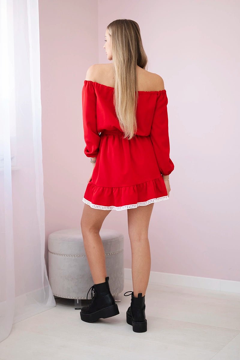 Off - the - shoulder dress 66046 / – Red цвет / color | Lexline Fashion