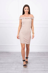 Off - the - shoulder dress 9097 / – Beige цвет / color | Lexline Fashion