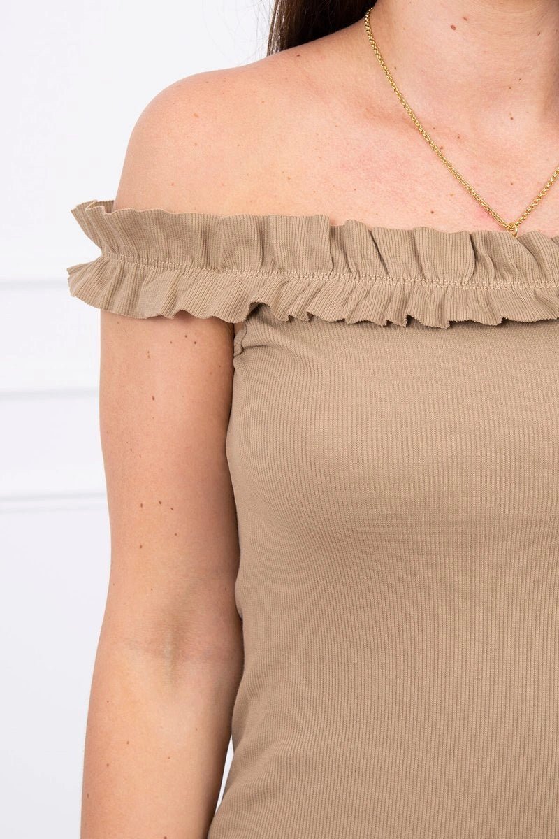 Off - the - shoulder dress 9097 / – Camel цвет / color | Lexline Fashion