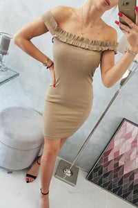 Off - the - shoulder dress 9097 / – Camel цвет / color | Lexline Fashion