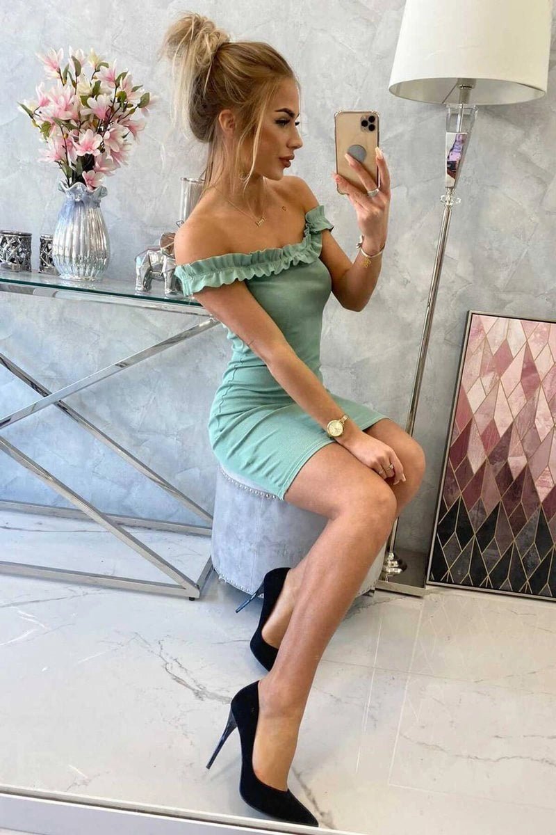 Off - the - shoulder dress 9097 / – Mint || Dark цвет / color | Lexline Fashion