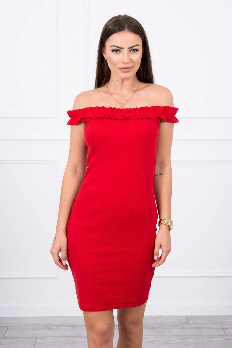 Off - the - shoulder dress 9097 / – Red цвет / color | Lexline Fashion