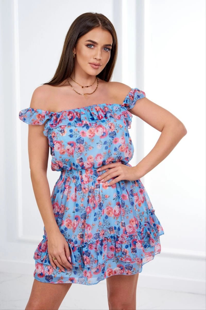 Off - the - shoulder dress with waisted 9269 / – Blue цвет / color | Lexline Fashion