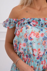 Off - the - shoulder dress with waisted 9269 / – Mint цвет / color | Lexline Fashion