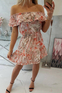 Off - the - shoulder floral dress 9252 / – Apricot цвет / color | Lexline Fashion