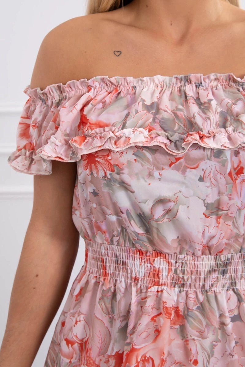 Off - the - shoulder floral dress 9252 / – Apricot цвет / color | Lexline Fashion