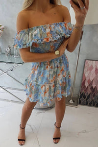 Off - the - shoulder floral dress 9252 / – Blue цвет / color | Lexline Fashion