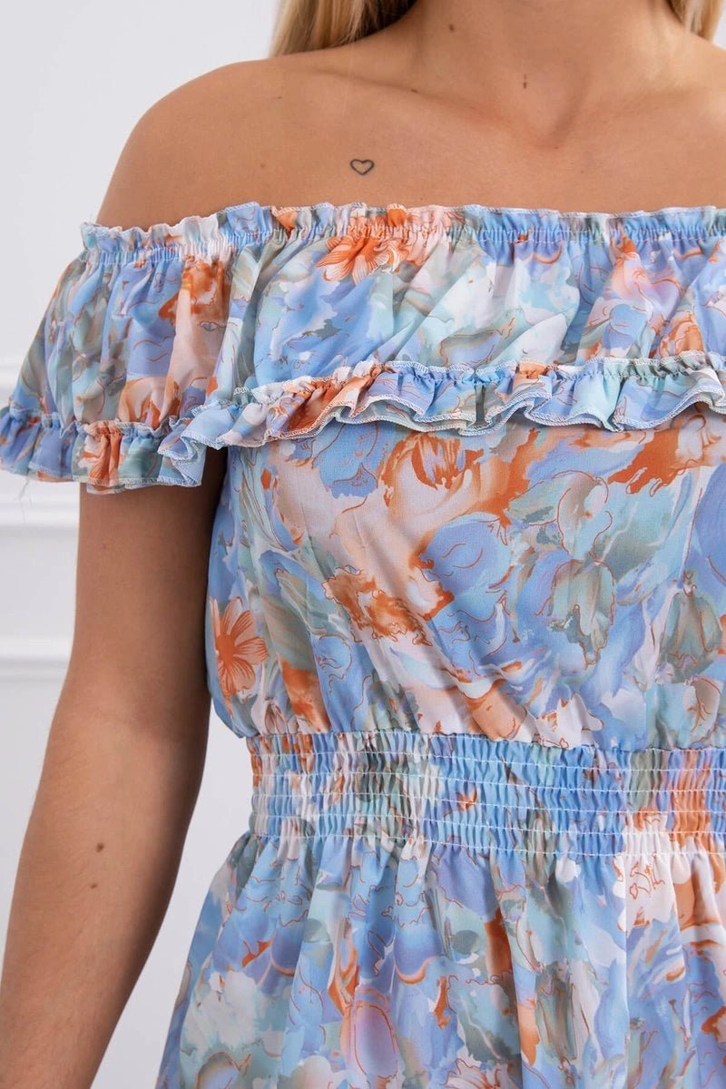 Off - the - shoulder floral dress 9252 / – Blue цвет / color | Lexline Fashion