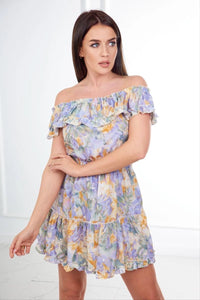 Off - the - shoulder floral dress 9252 / – Green цвет / color | Lexline Fashion
