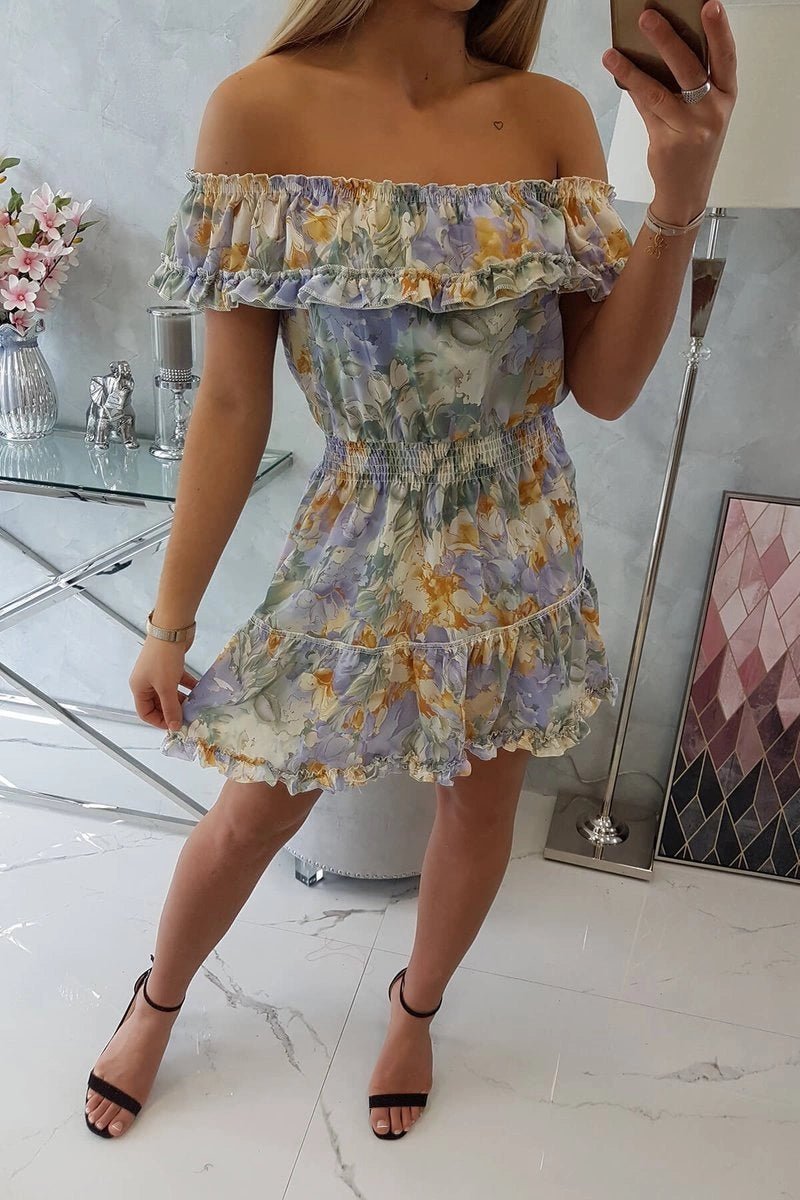 Off - the - shoulder floral dress 9252 / – Green цвет / color | Lexline Fashion