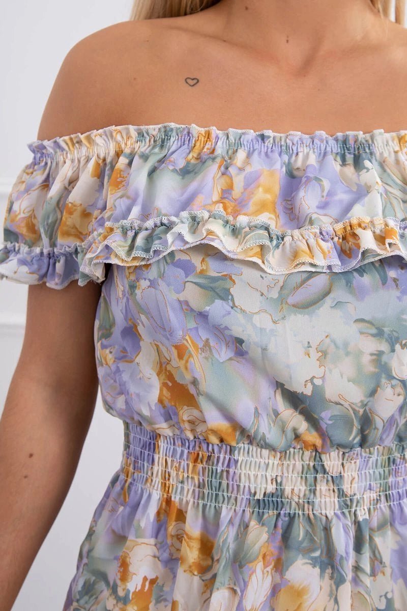 Off - the - shoulder floral dress 9252 / – Green цвет / color | Lexline Fashion