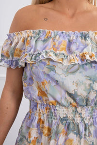 Off - the - shoulder floral dress 9252 / – Green цвет / color | Lexline Fashion