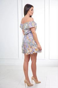 Off - the - shoulder floral dress 9252 / – Green цвет / color | Lexline Fashion
