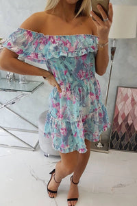 Off - the - shoulder floral dress 9252 / – Mint цвет / color | Lexline Fashion