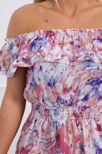 Off - the - shoulder floral dress 9252 / – Pink || Dark цвет / color | Lexline Fashion
