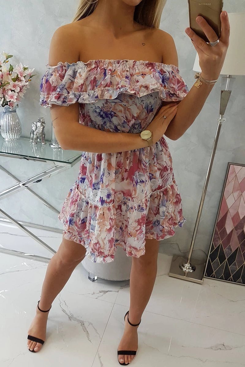 Off - the - shoulder floral dress 9252 / – Pink || Dark цвет / color | Lexline Fashion