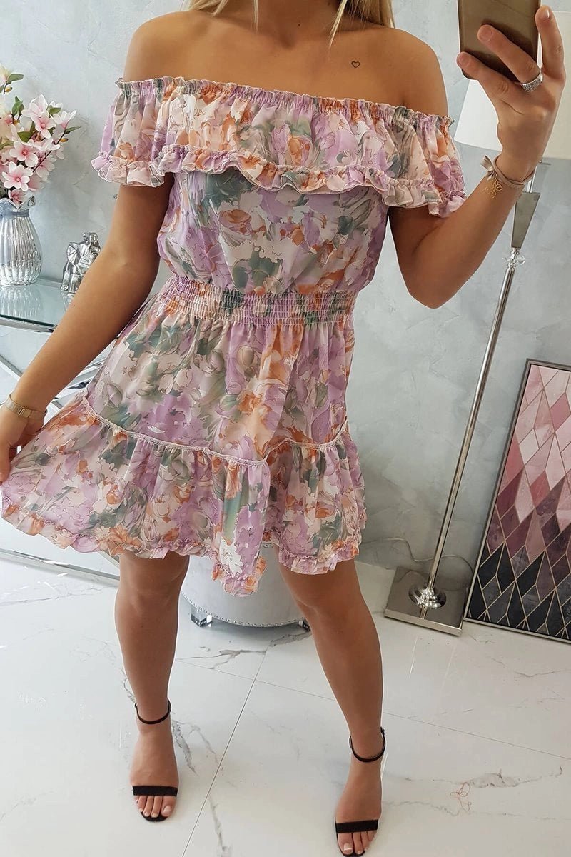 Off - the - shoulder floral dress 9252 / – Purple цвет / color | Lexline Fashion