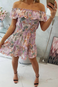Off - the - shoulder floral dress 9252 / – Purple цвет / color | Lexline Fashion
