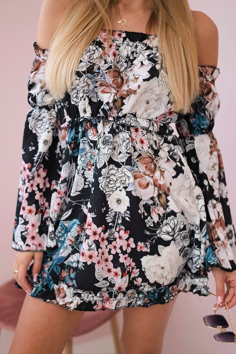 Off - the - shoulder floral dress 9264 / – Black цвет / color | Lexline Fashion