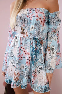 Off - the - shoulder floral dress 9264 / – Blue цвет / color | Lexline Fashion