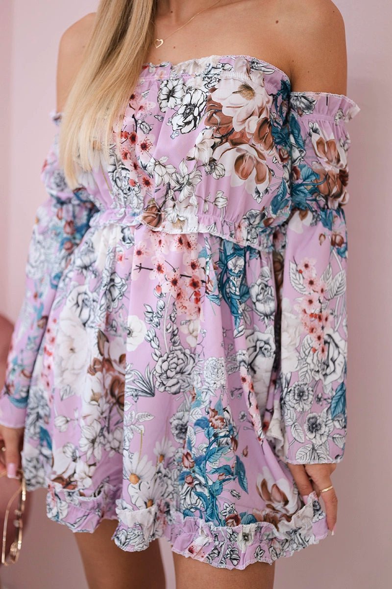 Off - the - shoulder floral dress 9264 / – Purple цвет / color | Lexline Fashion