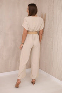 Overalls with a decorative belt at the waist 5877 / – Beige цвет / color | Lexline Fashion