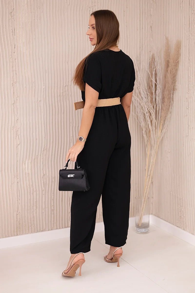 Overalls with a decorative belt at the waist 5877 / – Black цвет / color | Lexline Fashion