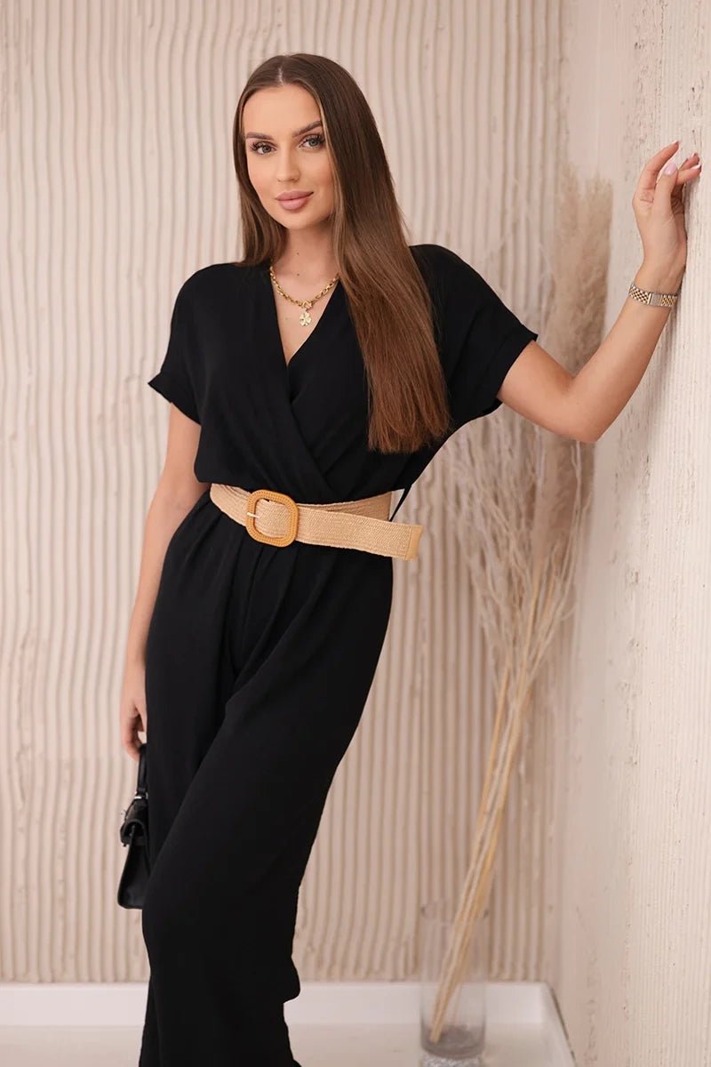 Overalls with a decorative belt at the waist 5877 / – Black цвет / color | Lexline Fashion