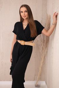Overalls with a decorative belt at the waist 5877 / – Black цвет / color | Lexline Fashion