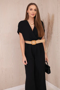 Overalls with a decorative belt at the waist 5877 / – Black цвет / color | Lexline Fashion