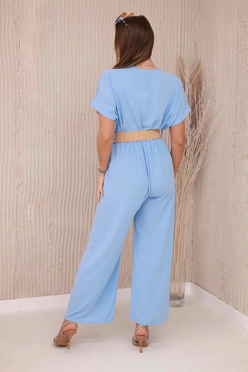 Overalls with a decorative belt at the waist 5877 / – Blue цвет / color | Lexline Fashion