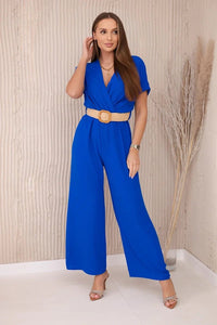 Overalls with a decorative belt at the waist 5877 / – Blue cornflower цвет / color | Lexline Fashion