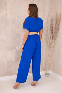 Overalls with a decorative belt at the waist 5877 / – Blue cornflower цвет / color | Lexline Fashion