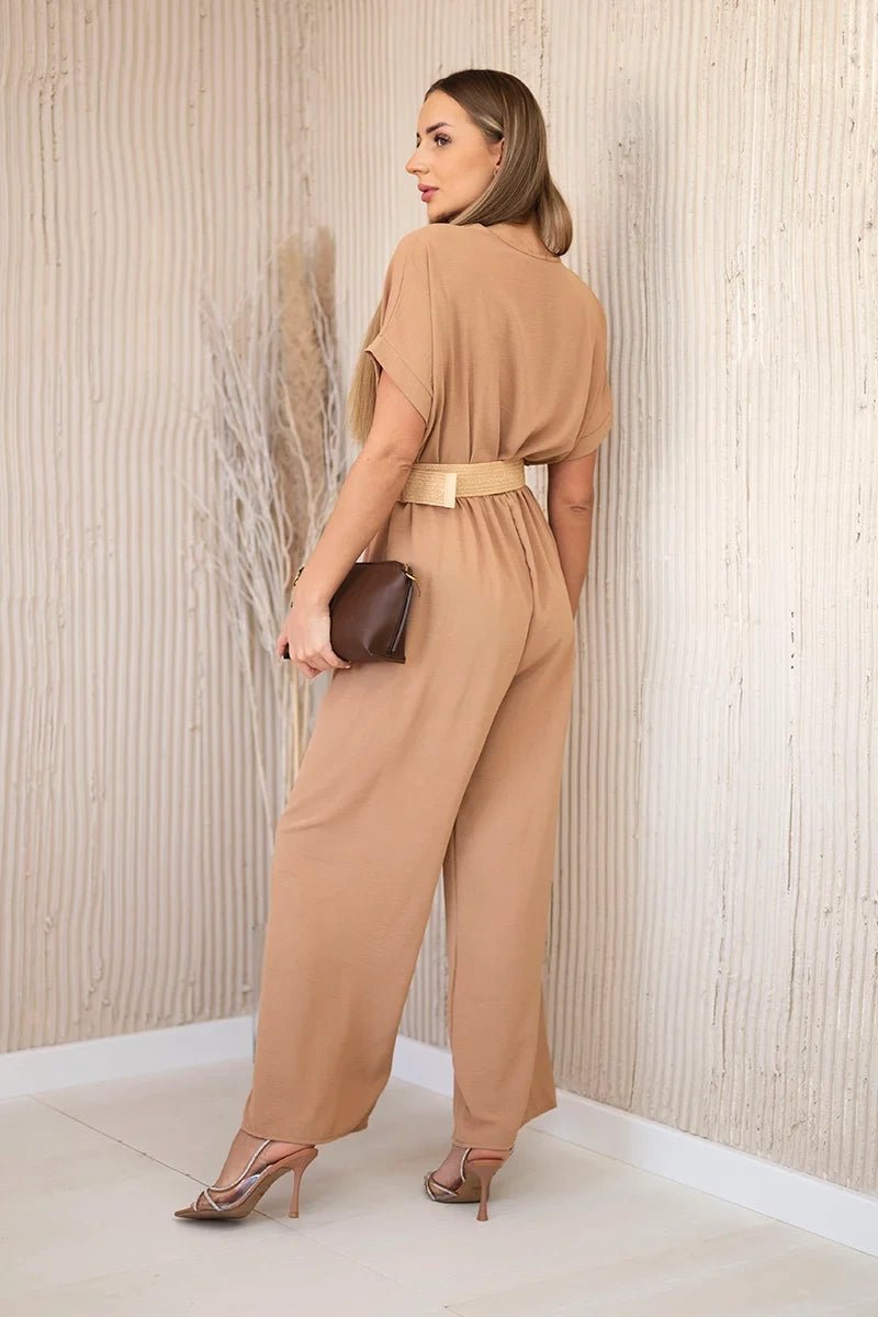 Overalls with a decorative belt at the waist 5877 / – Camel цвет / color | Lexline Fashion