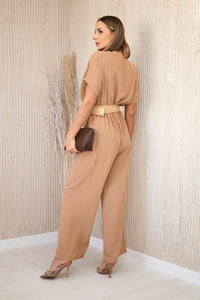 Overalls with a decorative belt at the waist 5877 / – Camel цвет / color | Lexline Fashion