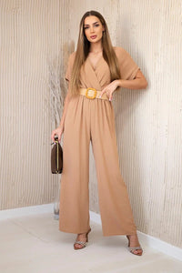 Overalls with a decorative belt at the waist 5877 / – Camel цвет / color | Lexline Fashion