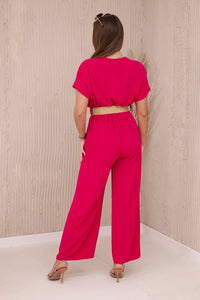 Overalls with a decorative belt at the waist 5877 / – Fuchsia цвет / color | Lexline Fashion