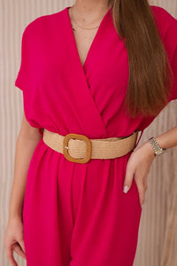 Overalls with a decorative belt at the waist 5877 / – Fuchsia цвет / color | Lexline Fashion