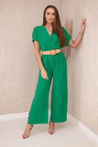 Overalls with a decorative belt at the waist 5877 / – Green цвет / color | Lexline Fashion