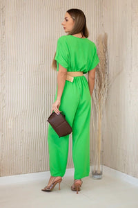 Overalls with a decorative belt at the waist 5877 / – Green || Light цвет / color | Lexline Fashion