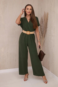 Overalls with a decorative belt at the waist 5877 / – Khaki цвет / color | Lexline Fashion