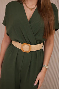 Overalls with a decorative belt at the waist 5877 / – Khaki цвет / color | Lexline Fashion