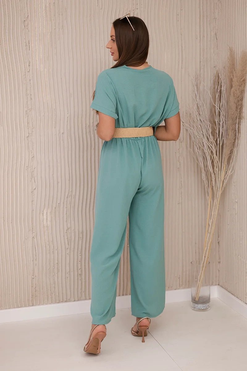 Overalls with a decorative belt at the waist 5877 / – Mint || Dark цвет / color | Lexline Fashion